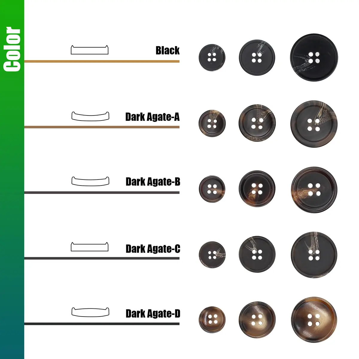 Renashed Faux Buffalo Horn Suit Coat Buttons 15mm, 20mm, 25mm (Dark Brown Series) | 120 Pcs - view 4