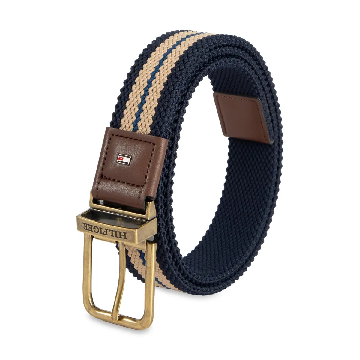 Tommy Hilfiger Men's Reversible Fabric Stretch Belt, Tan/Navy, X-Large - main product image