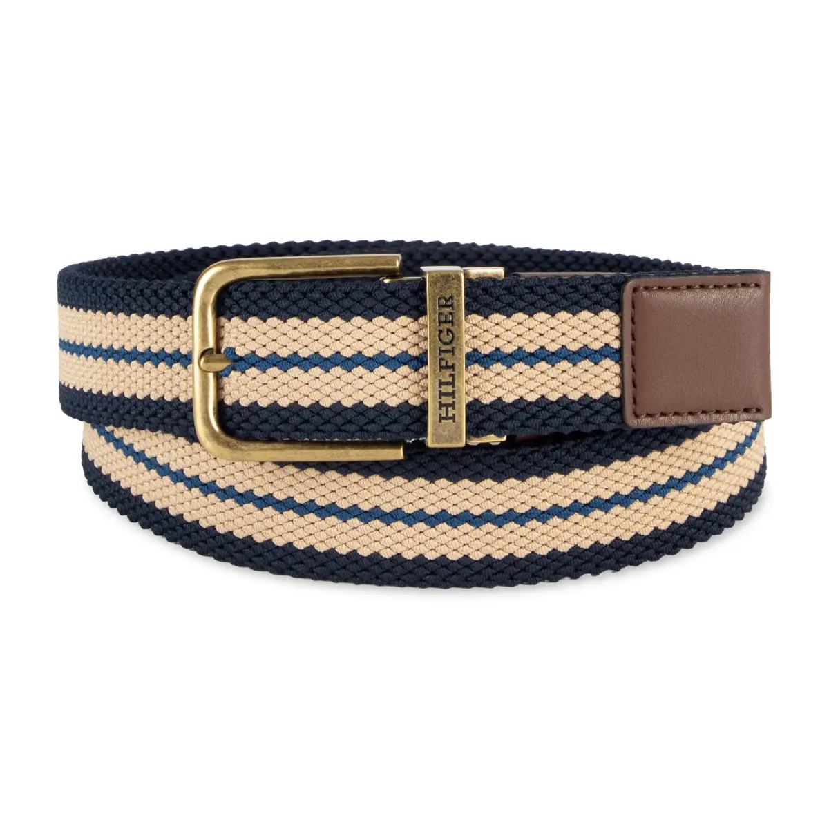 Tommy Hilfiger Men's Reversible Fabric Stretch Belt, Tan/Navy, X-Large - view 2