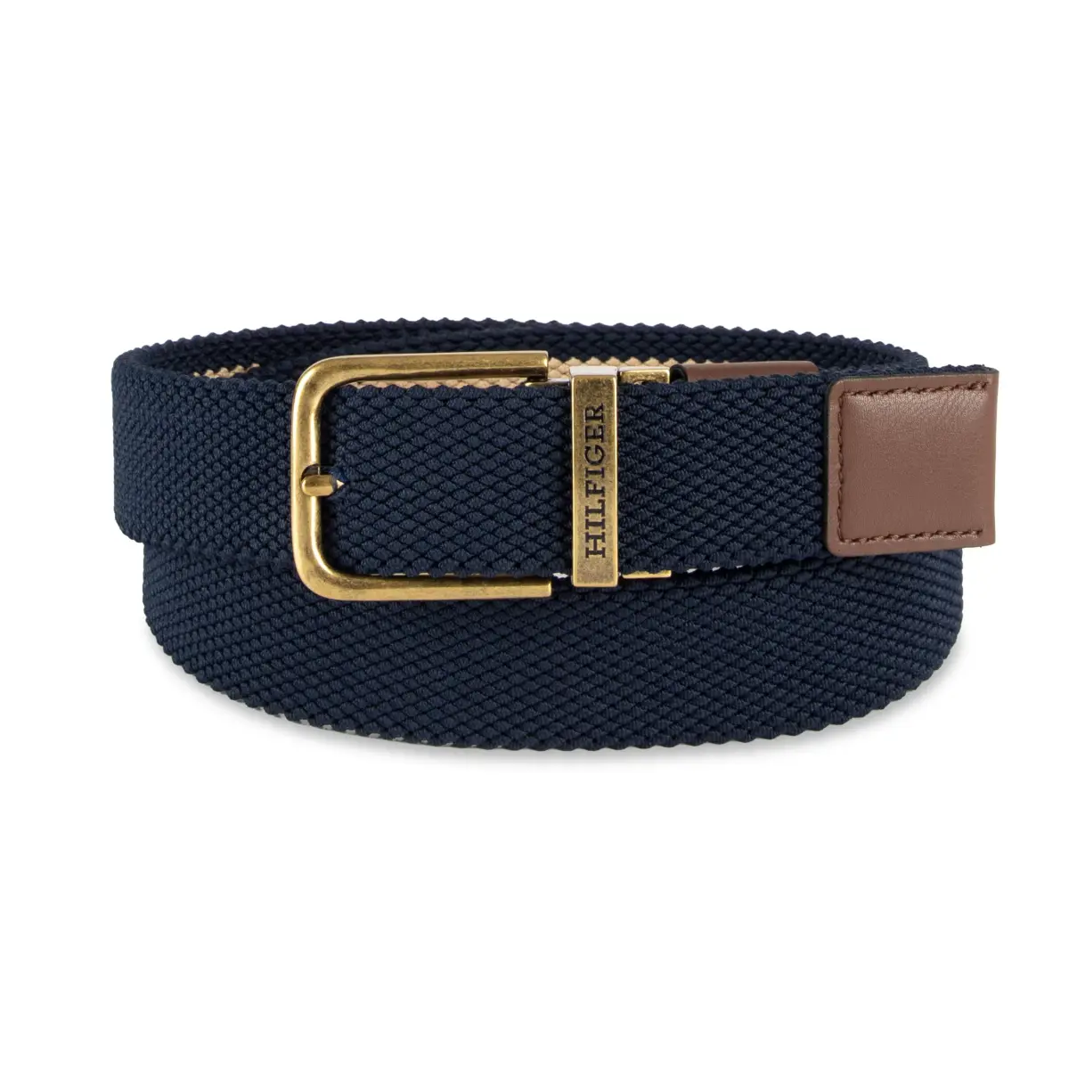 Tommy Hilfiger Men's Reversible Fabric Stretch Belt, Tan/Navy, X-Large - view 3