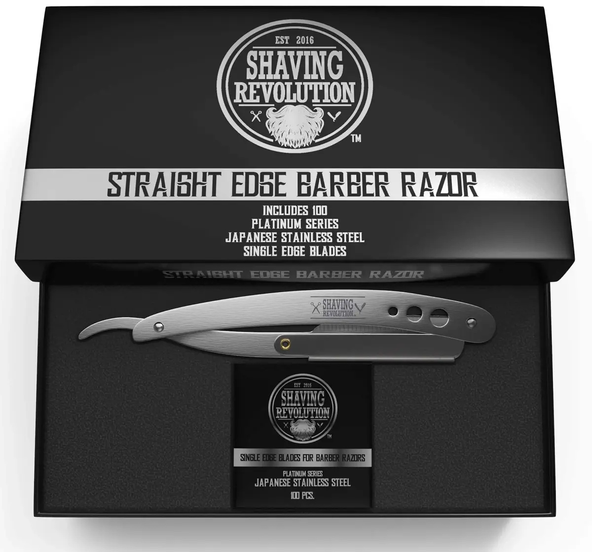 SHAVING REVOLUTION Straight Edge Barber Razor for Men - Professional Straight Blade Razor Kit with 100 Single Edge Blades (Pack of 2) - view 5