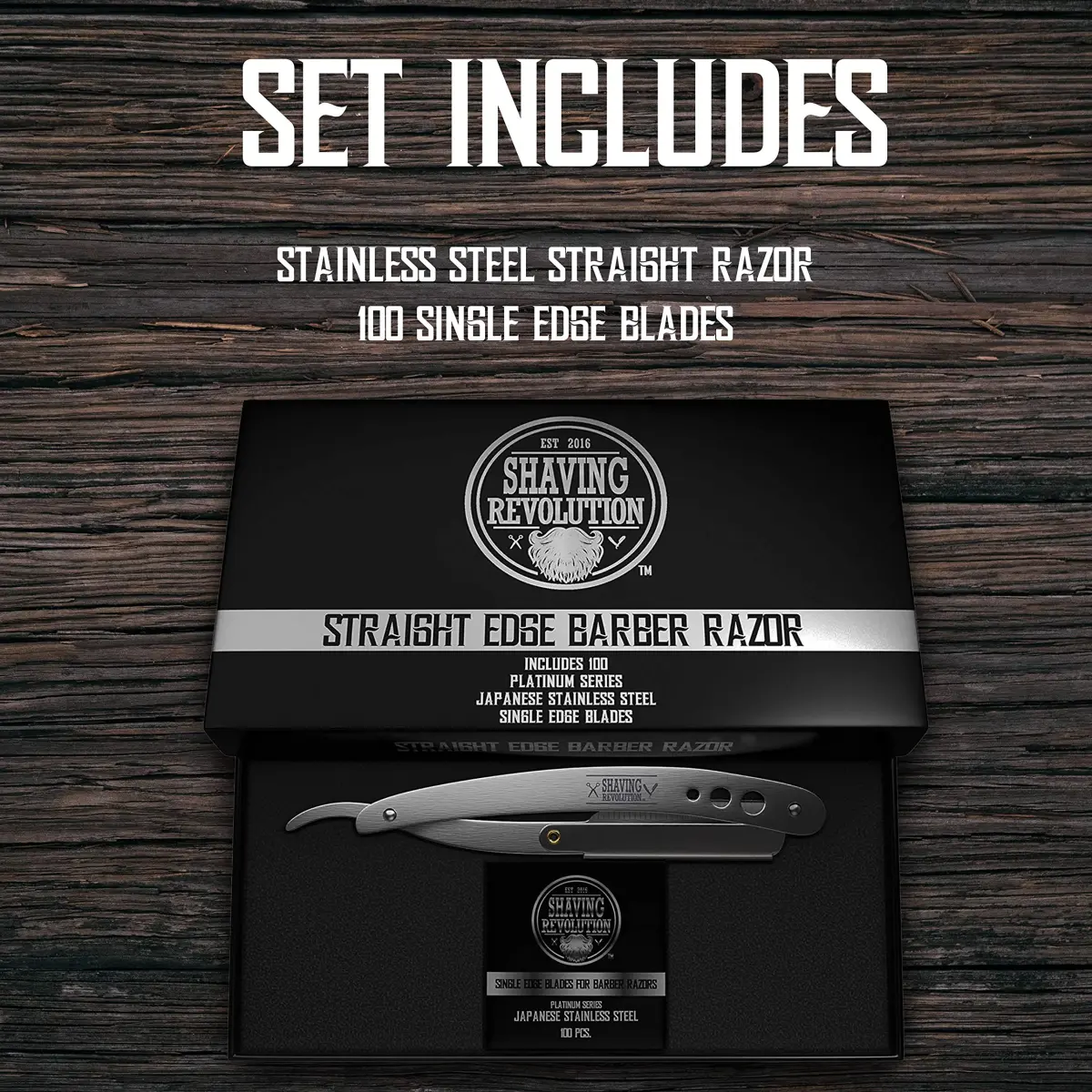SHAVING REVOLUTION Straight Edge Barber Razor for Men - Professional Straight Blade Razor Kit with 100 Single Edge Blades (Pack of 2) - view 2