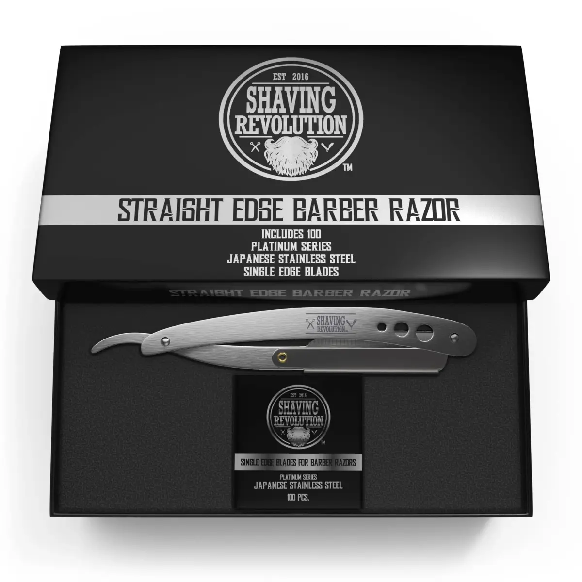 SHAVING REVOLUTION Straight Edge Barber Razor for Men - Professional Straight Blade Razor Kit with 100 Single Edge Blades (Pack of 2) - view 3