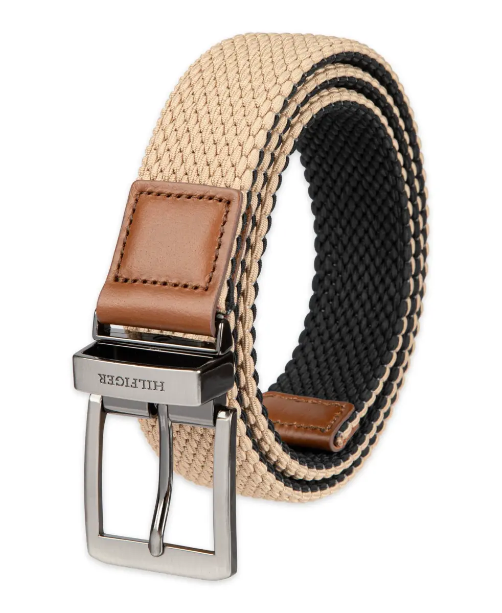 Tommy Hilfiger Men's Tan/Black Reversible Stretch Cord Fabric Belt, Large - main product image