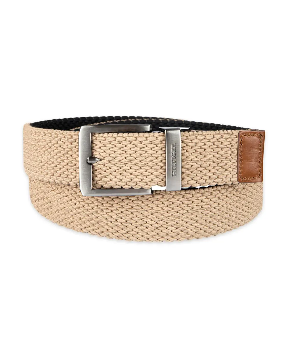 Tommy Hilfiger Men's Tan/Black Reversible Stretch Cord Fabric Belt, Large - view 2