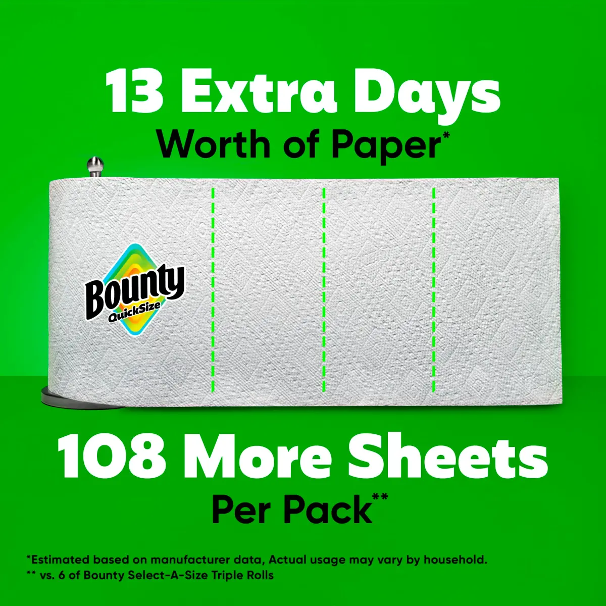 Bounty Quick Size Paper Towels White 6 Family Triple Rolls (846 Sheets) | 2x More Absorbent for Fast Cleanup - view 4