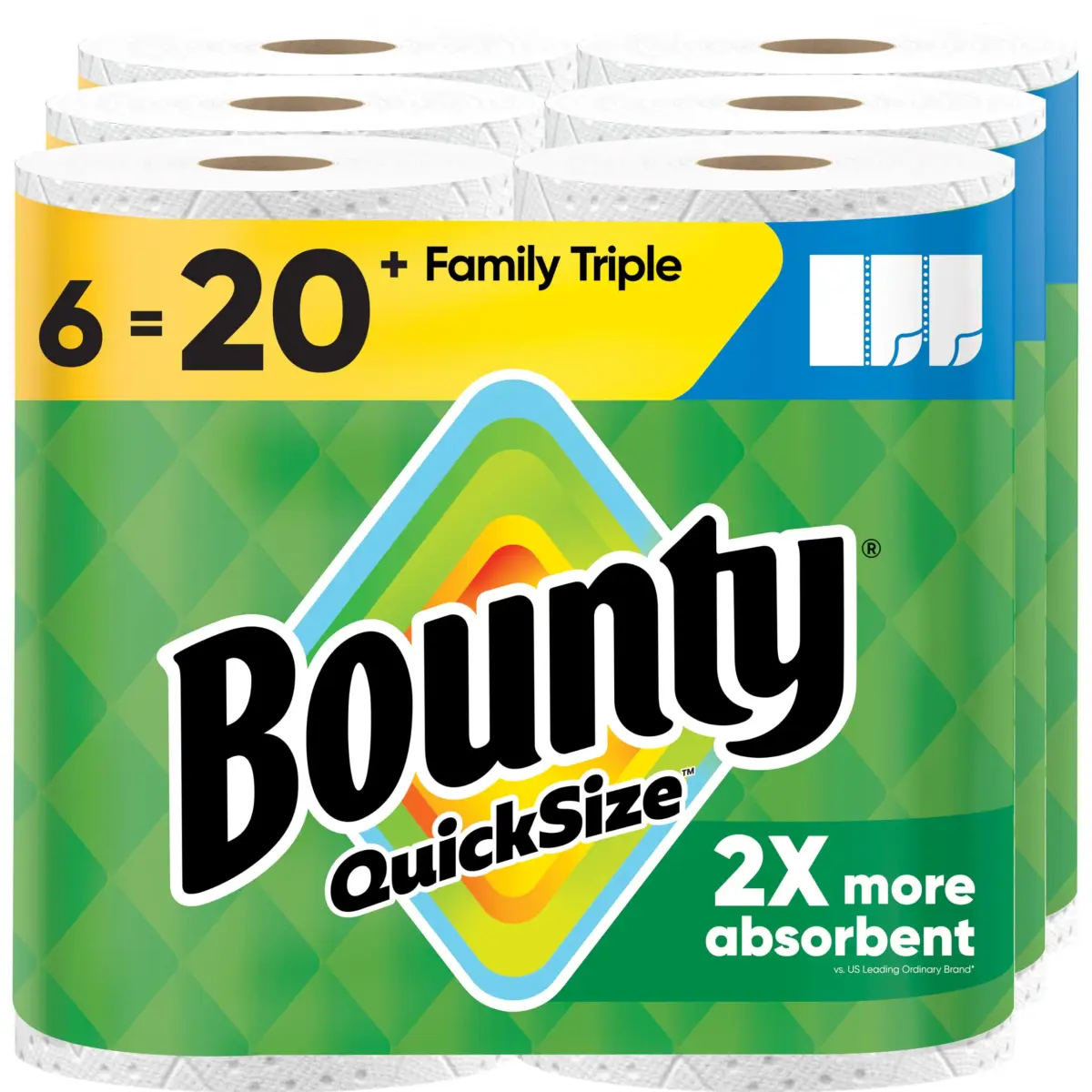 Bounty Quick Size Paper Towels White 6 Family Triple Rolls (846 Sheets) | 2x More Absorbent for Fast Cleanup - main product image