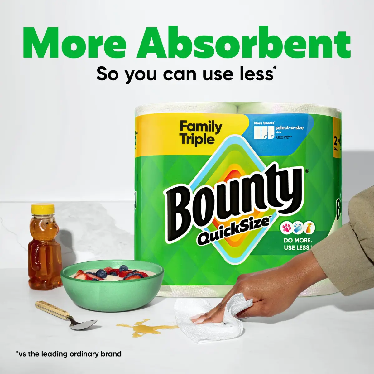 Bounty Quick Size Paper Towels White 6 Family Triple Rolls (846 Sheets) | 2x More Absorbent for Fast Cleanup - view 3