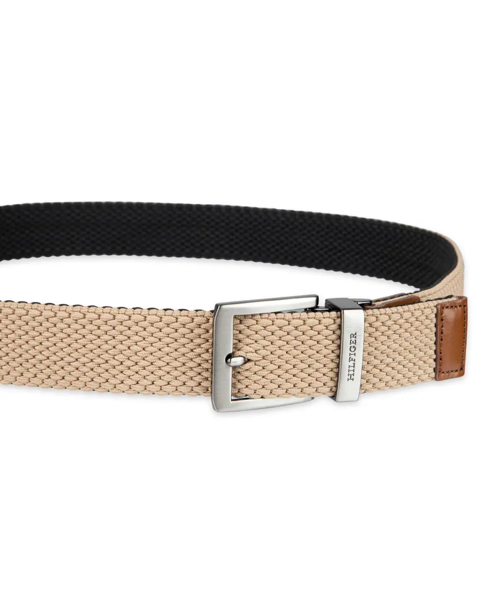 Tommy Hilfiger Men's Tan/Black Stretch Cord Reversible Fabric Belt, Medium - view 4