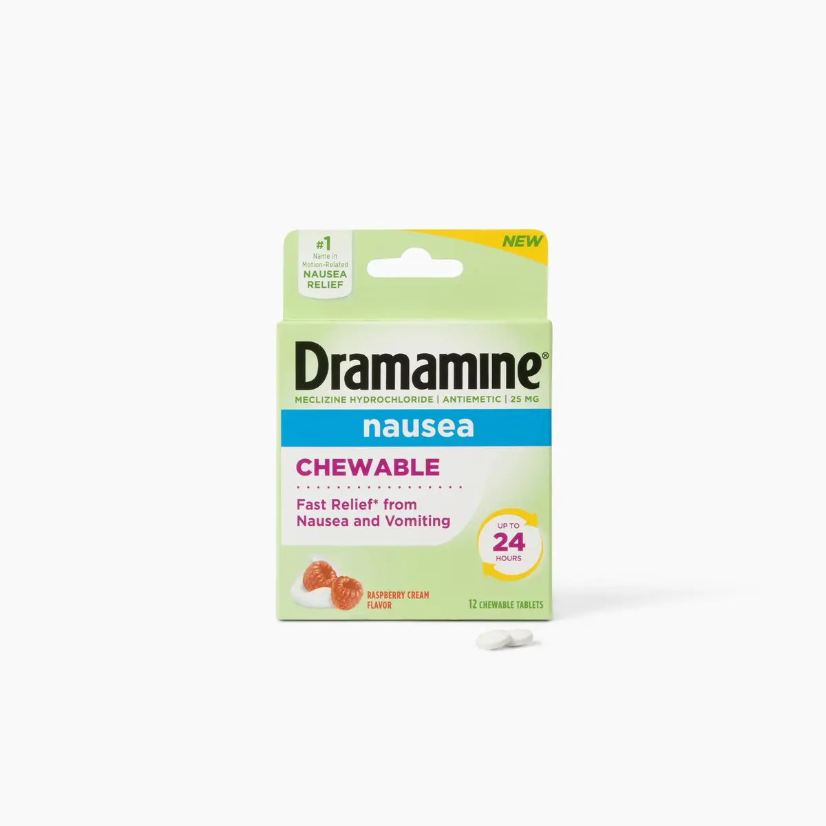 Dramamine Nausea Relief Chewable Raspberry Cream 12 Count | Fast 24-Hour Motion Sickness Support - view 7