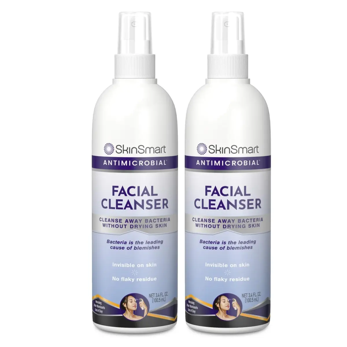 SkinSmart Antimicrobial Facial Cleanser Spray 200ml (2 Pack) | Targets Breakout Bacteria Without Drying - main product image