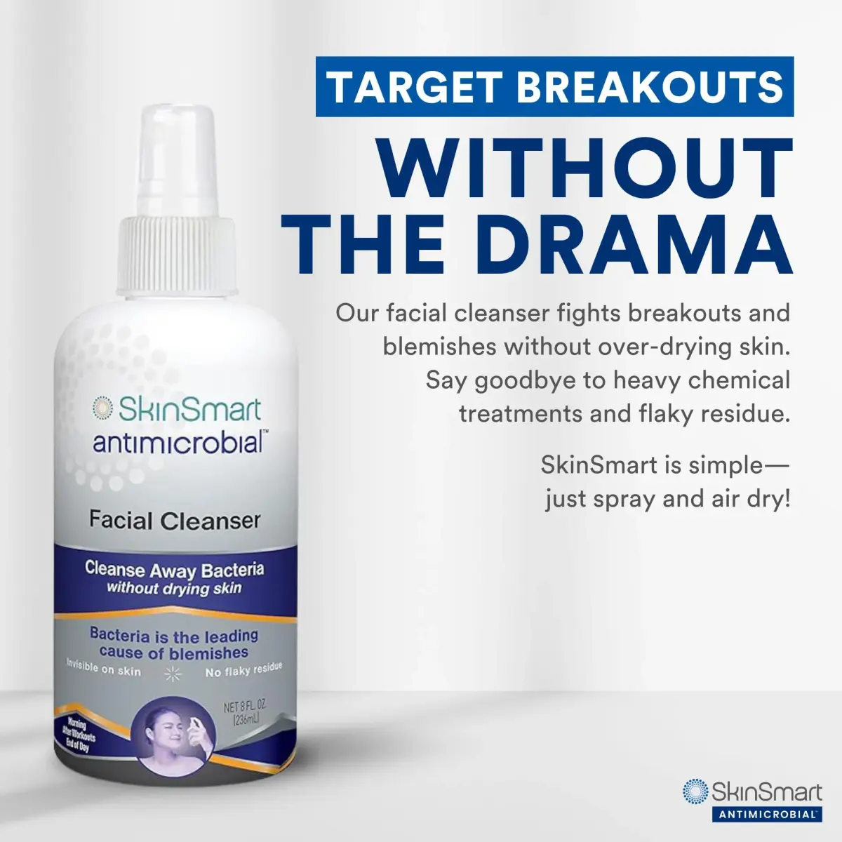 SkinSmart Antimicrobial Facial Cleanser Spray 200ml (2 Pack) | Targets Breakout Bacteria Without Drying - view 3