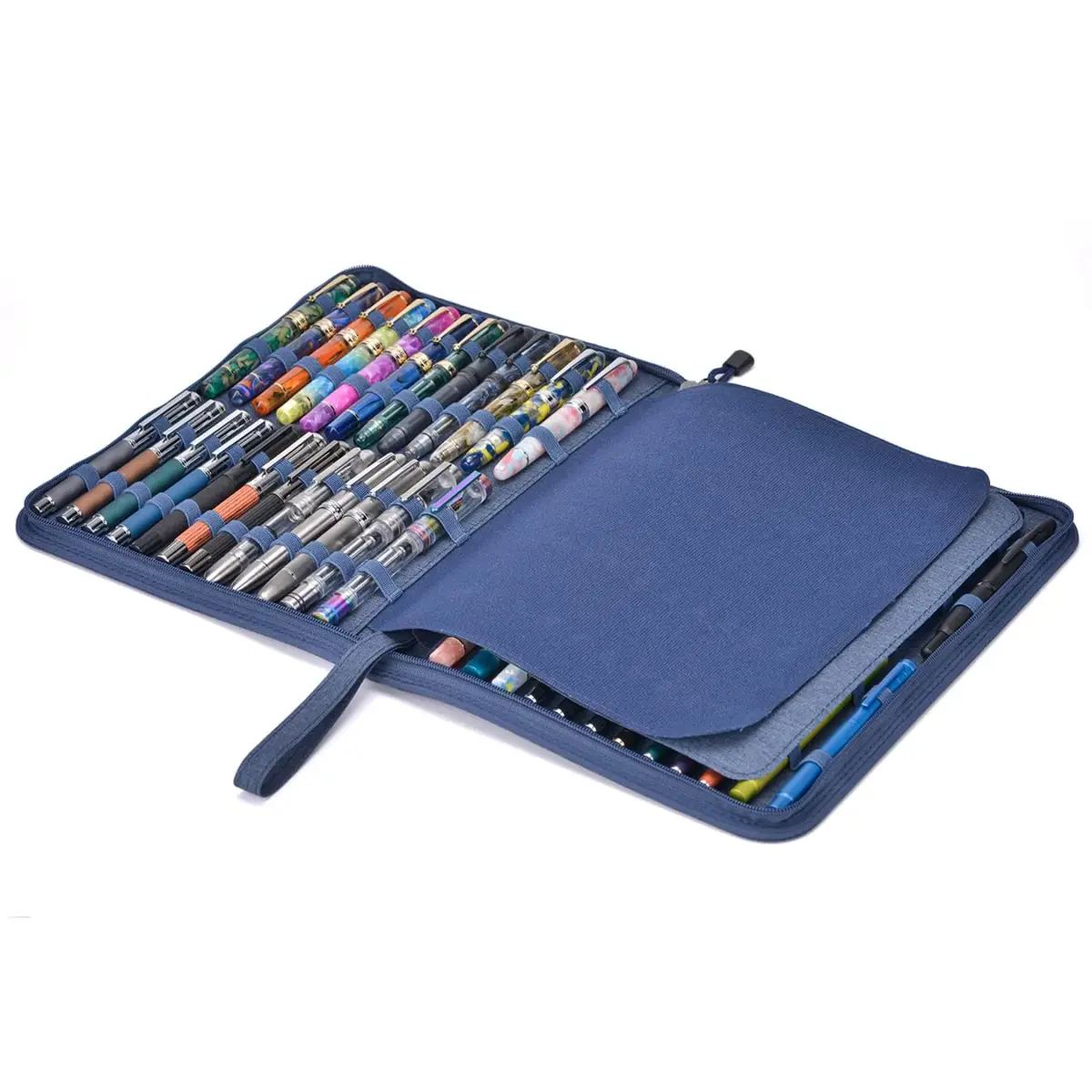erofa 48 Slots Fountain Pen Case, Blue Canvas Holder | Large Capacity Organizer for Students & Professionals - main product image