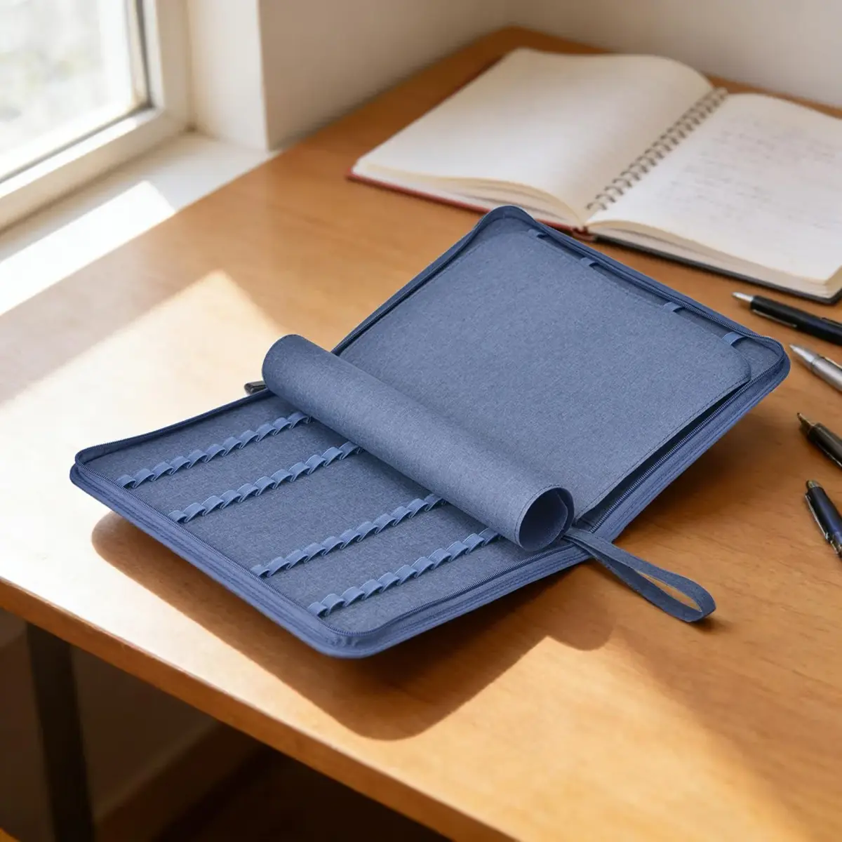 erofa 48 Slots Fountain Pen Case, Blue Canvas Holder | Large Capacity Organizer for Students & Professionals - view 5