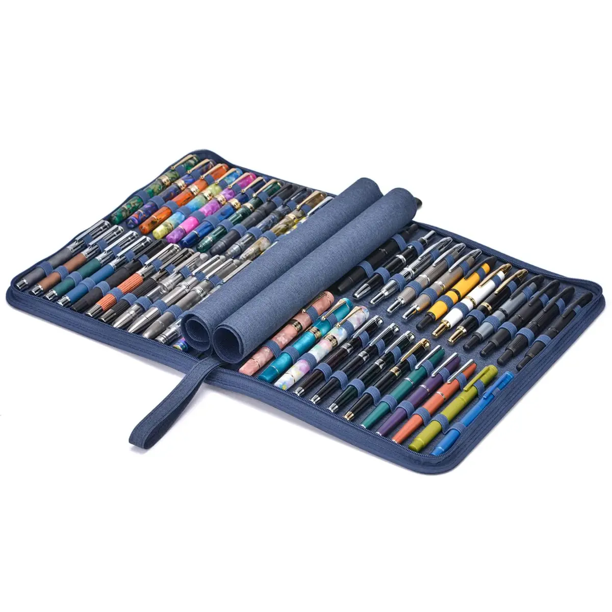 erofa 48 Slots Fountain Pen Case, Blue Canvas Holder | Large Capacity Organizer for Students & Professionals - view 2