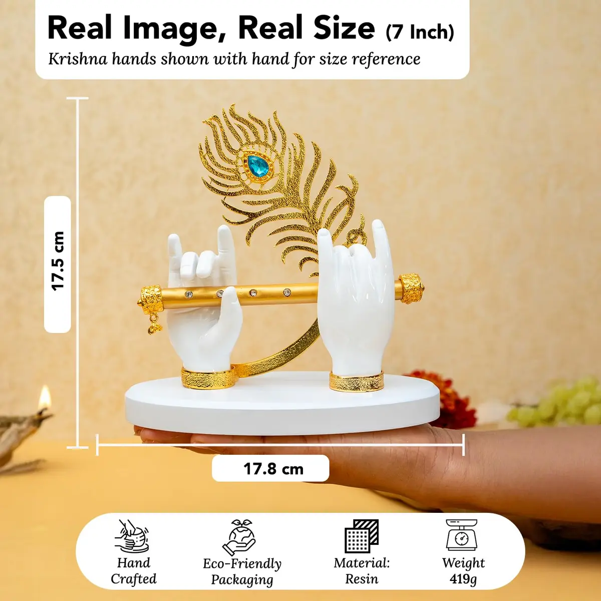 Ekhasa Lord Krishna Hands with Flute Idol (Big Size) | Divine Krishna Statue for Home & Car Decor - view 3