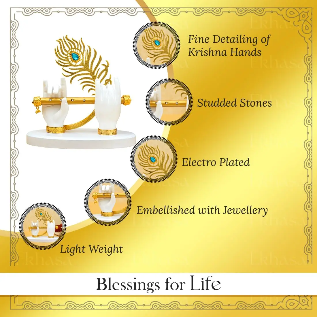 Ekhasa Lord Krishna Hands with Flute Idol (Big Size) | Divine Krishna Statue for Home & Car Decor - view 4