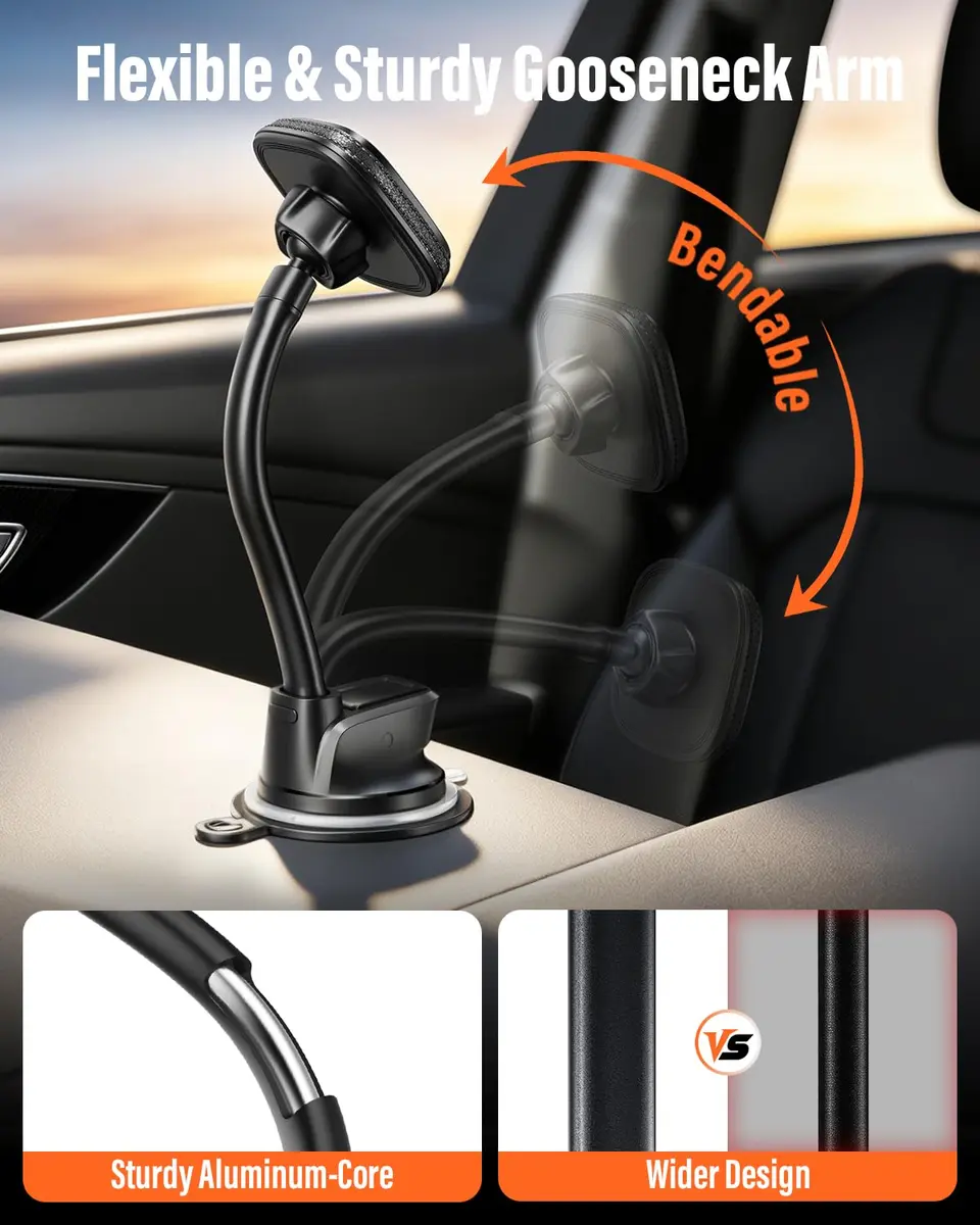 APPS2Car MagSafe Car Phone Mount with Flexible Gooseneck Arm | Secure Magnetic Hold & 360° Rotation - view 2