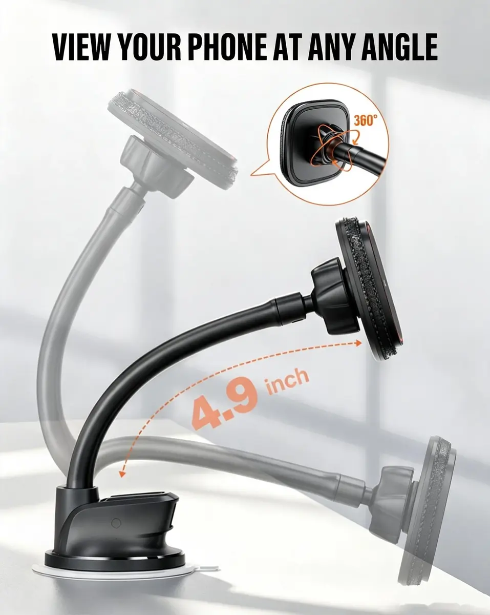 APPS2Car MagSafe Car Phone Mount with Flexible Gooseneck Arm | Secure Magnetic Hold & 360° Rotation - view 3