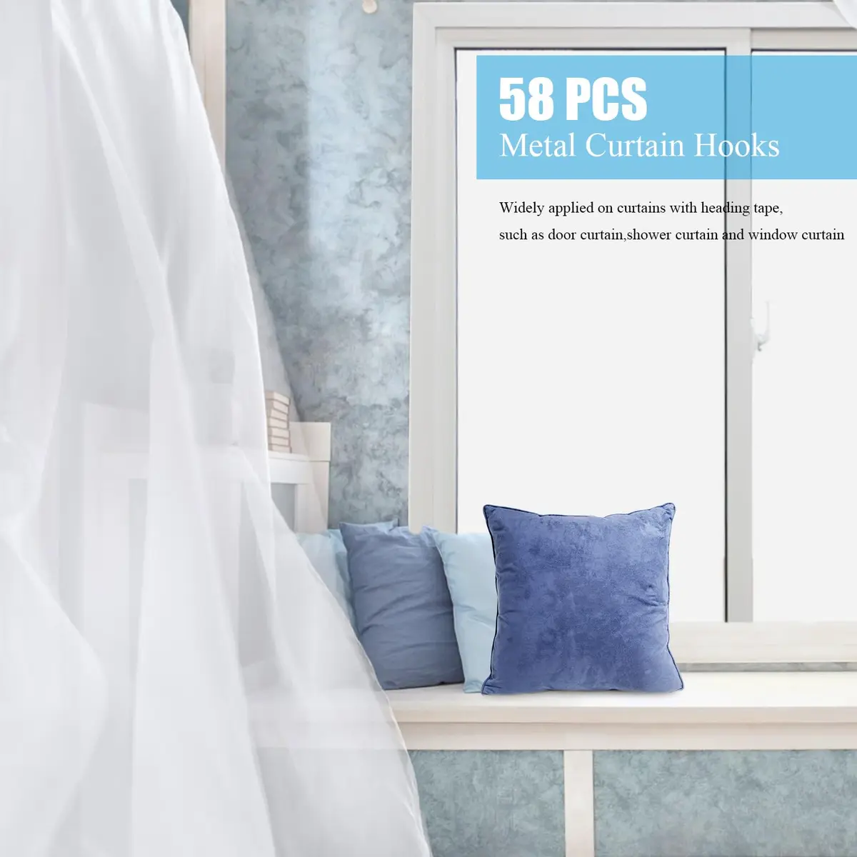 Sopito 1.2 Inches Curtain Hooks | Durable Stainless Steel, Rustproof, Pack of 58 - view 5