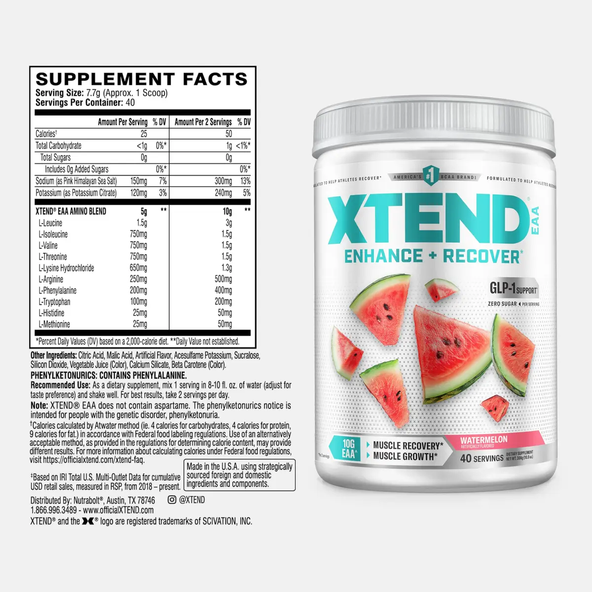 Xtend EAA + BCAA Powder with 10g EAAs Watermelon 40 Servings | Supports Muscle Growth & Recovery - view 2