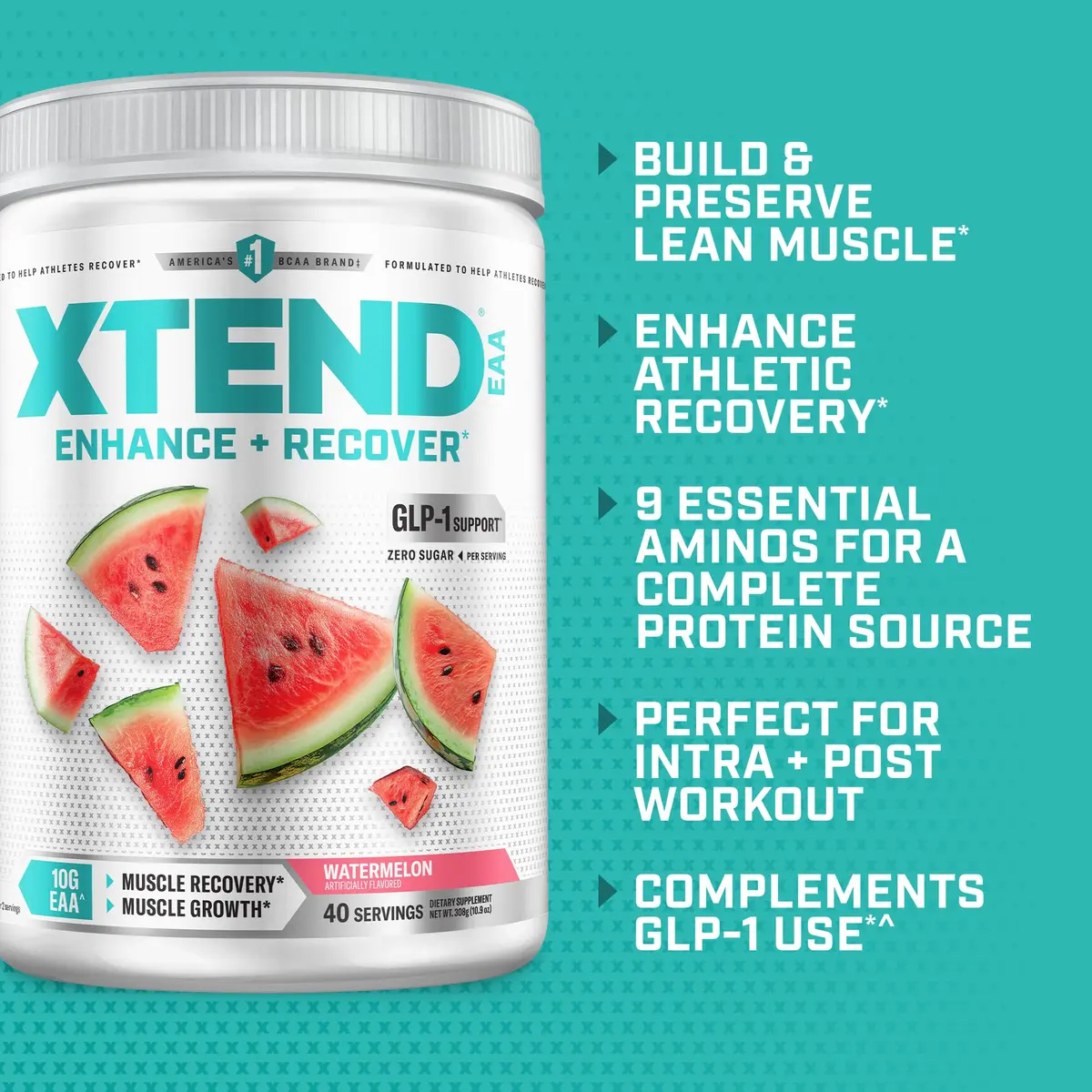 Xtend EAA + BCAA Powder with 10g EAAs Watermelon 40 Servings | Supports Muscle Growth & Recovery - view 4