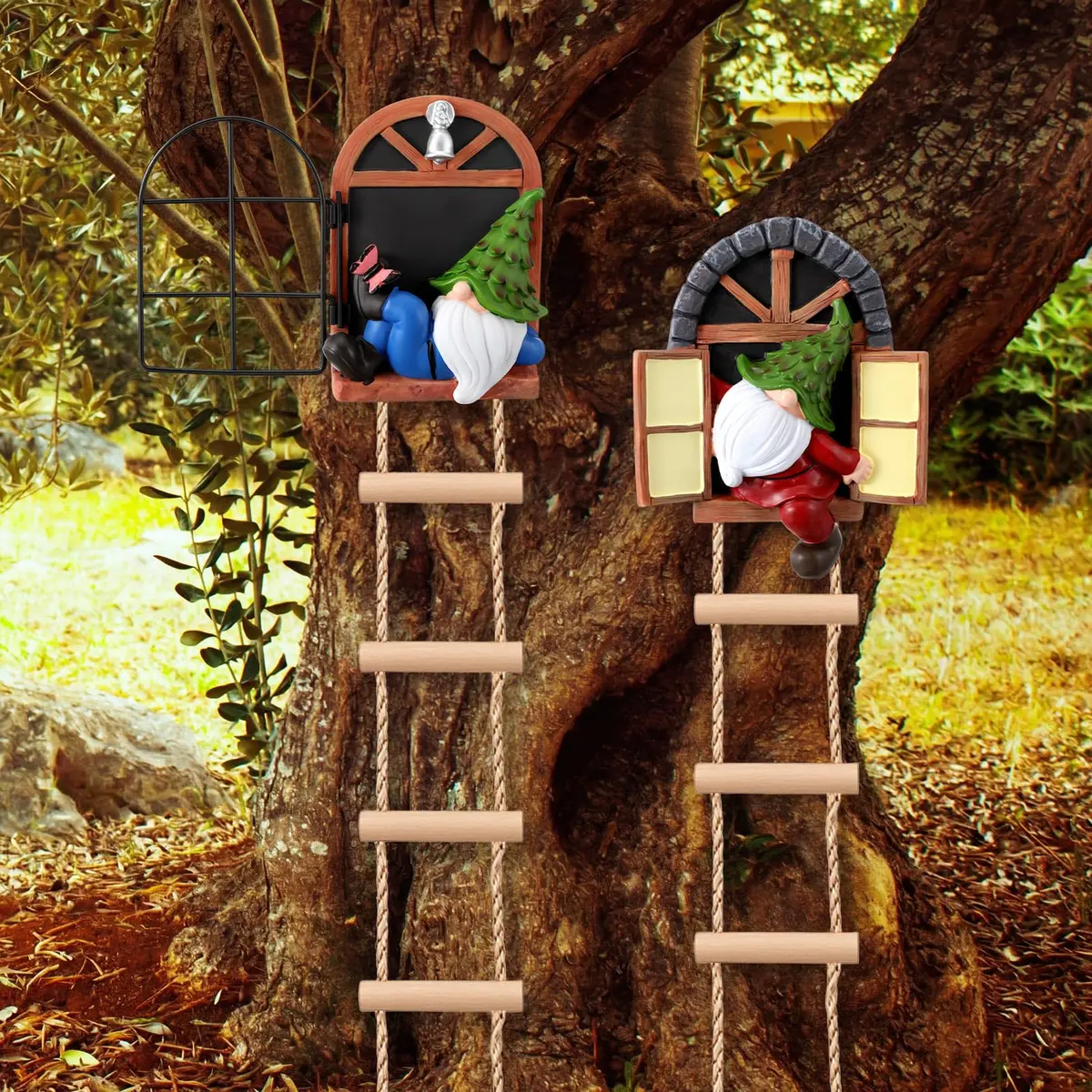 Thyle 4 Pcs Garden Gnomes Tree Hugger, Elf Statue Outdoor, Woodland Style | Fairy Tale Garden Decor - main product image