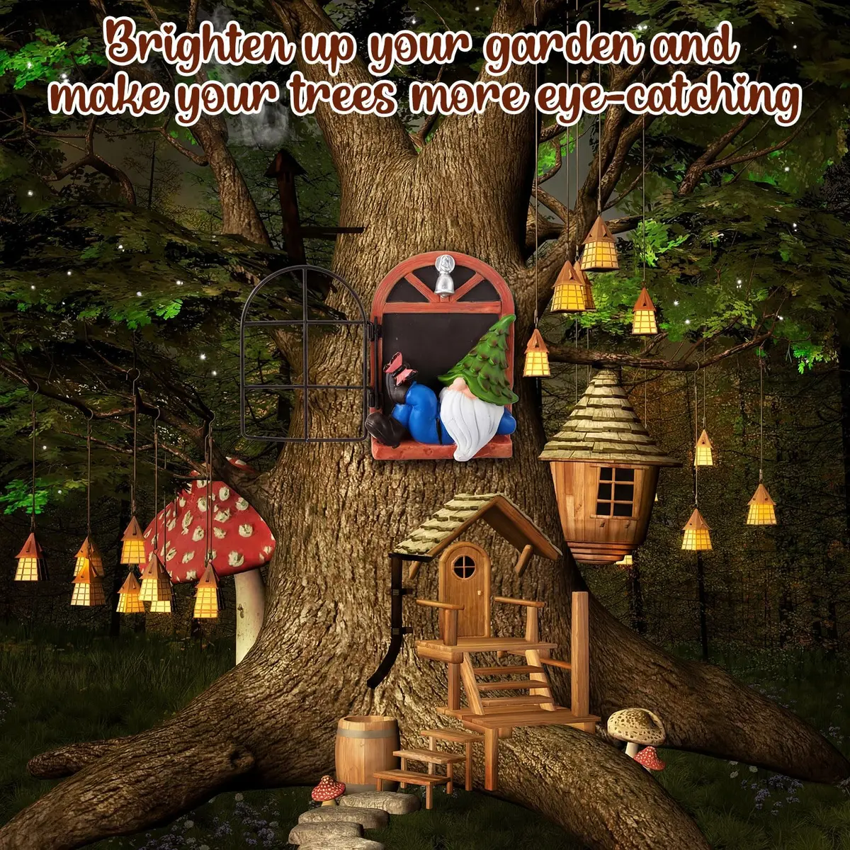 Thyle 4 Pcs Garden Gnomes Tree Hugger, Elf Statue Outdoor, Woodland Style | Fairy Tale Garden Decor - view 6