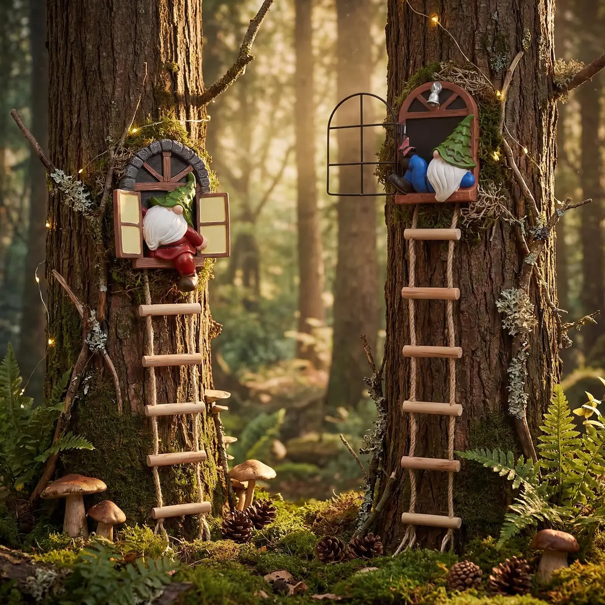 Thyle 4 Pcs Garden Gnomes Tree Hugger, Elf Statue Outdoor, Woodland Style | Fairy Tale Garden Decor - view 7