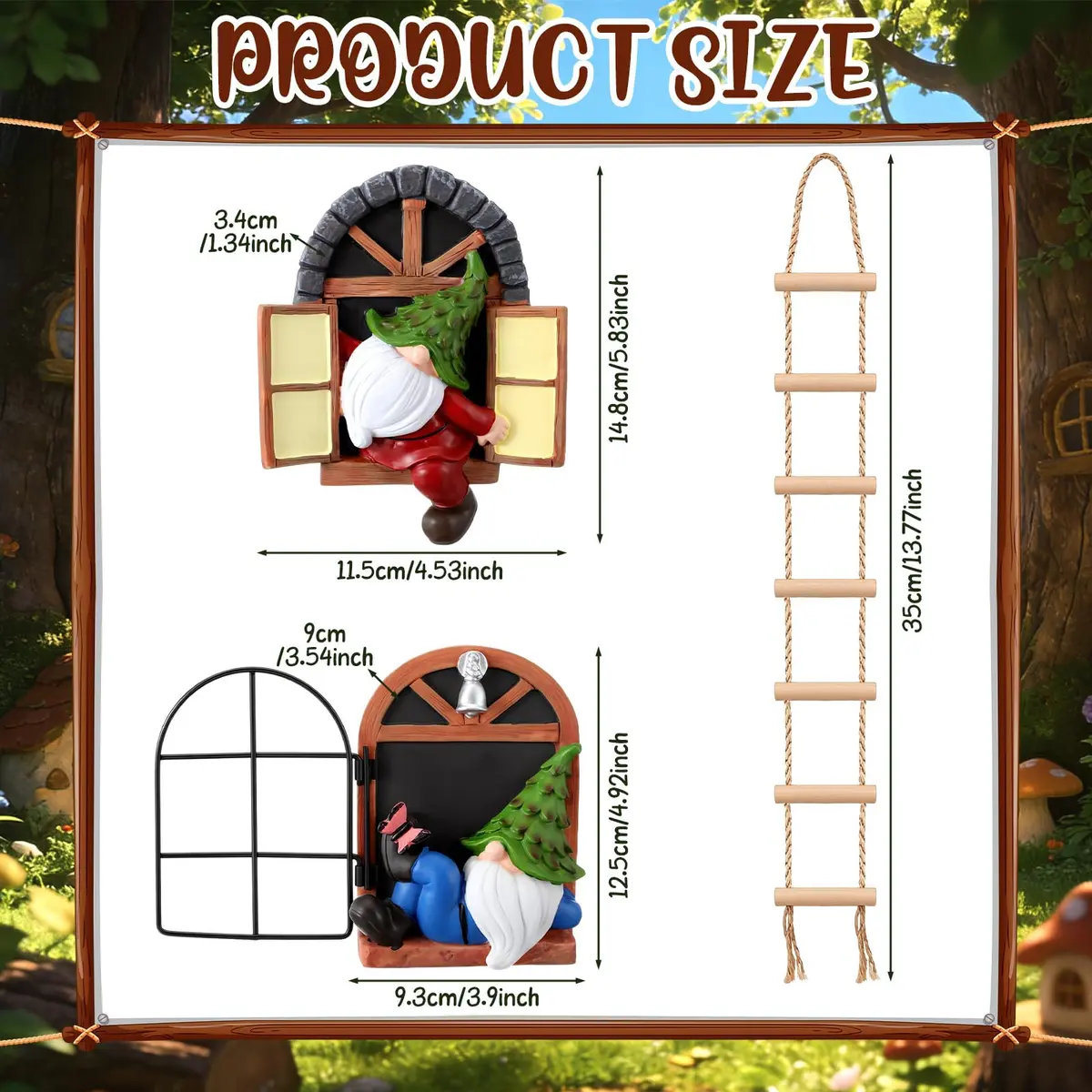 Thyle 4 Pcs Garden Gnomes Tree Hugger, Elf Statue Outdoor, Woodland Style | Fairy Tale Garden Decor - view 2
