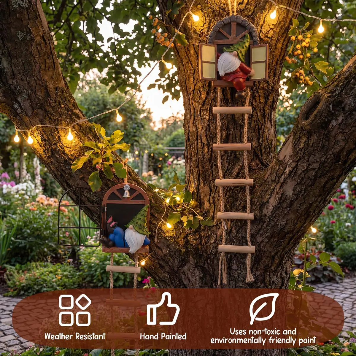 Thyle 4 Pcs Garden Gnomes Tree Hugger, Elf Statue Outdoor, Woodland Style | Fairy Tale Garden Decor - view 3