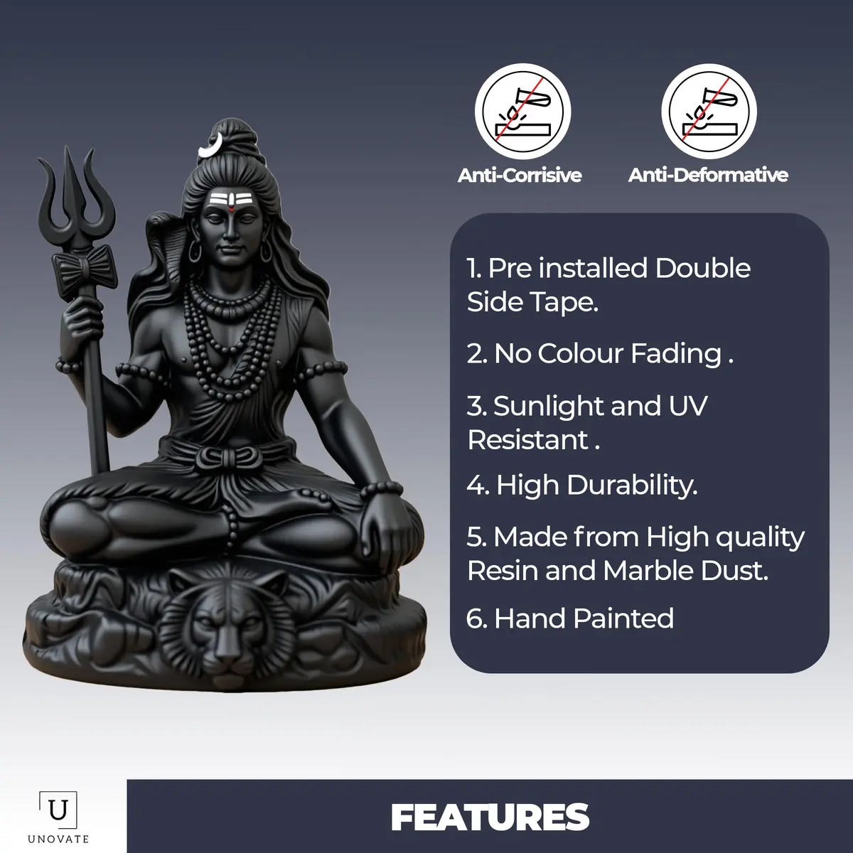 UNOVATE Shiva Idol for Car Dashboard | Mahadev Statue | Compact Black Polyresin (100g) - view 4