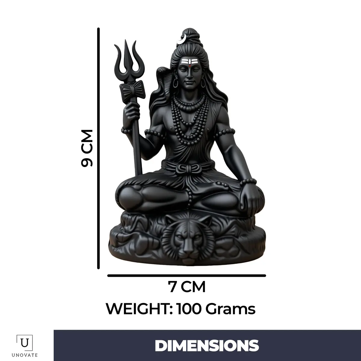 UNOVATE Shiva Idol for Car Dashboard | Mahadev Statue | Compact Black Polyresin (100g) - view 2