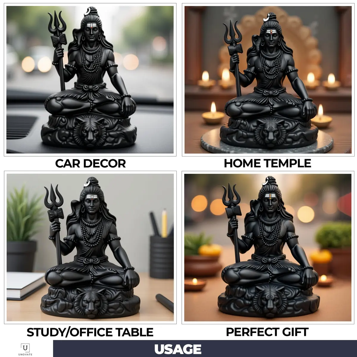 UNOVATE Shiva Idol for Car Dashboard | Mahadev Statue | Compact Black Polyresin (100g) - view 3