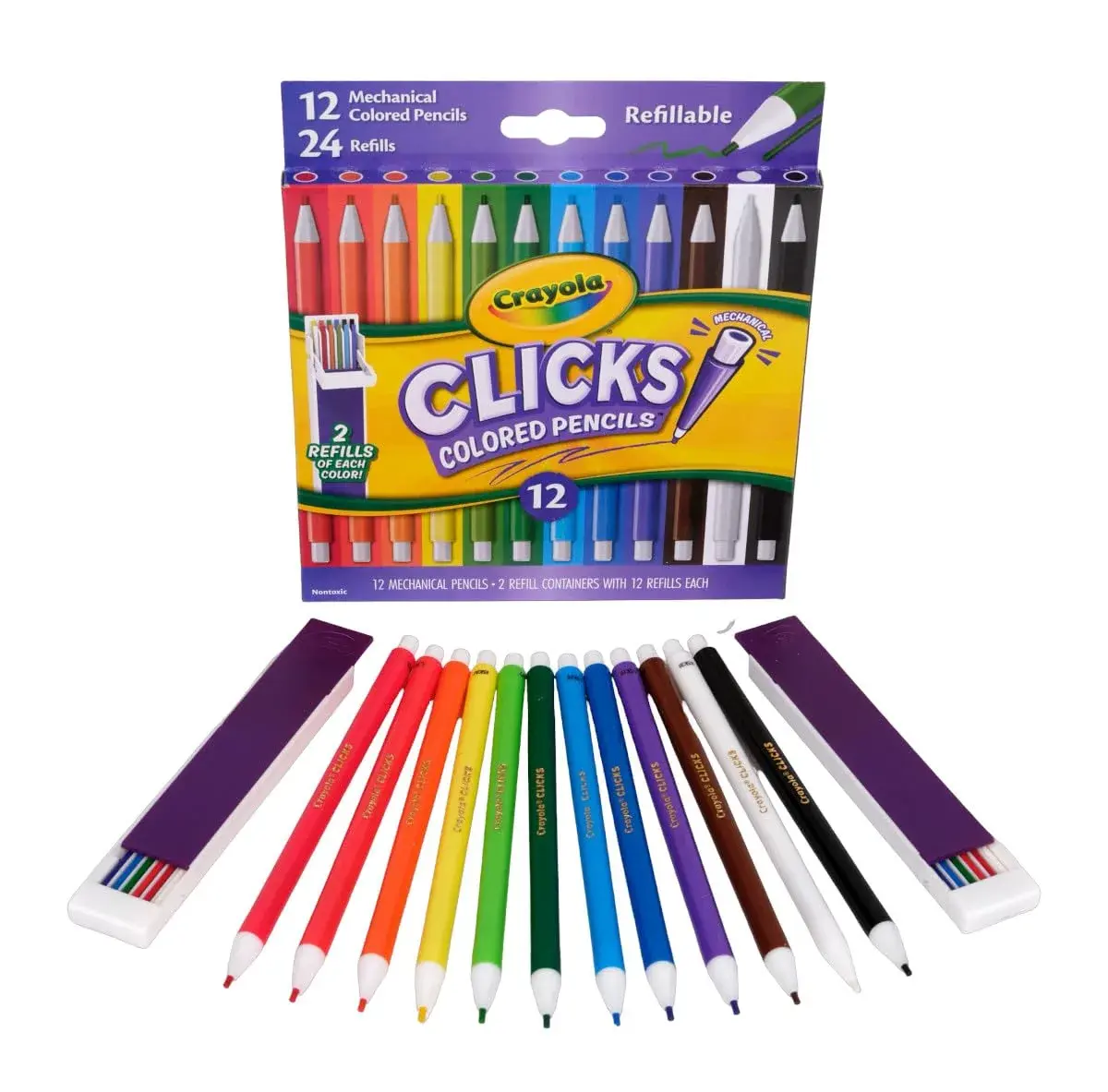 Crayola Clicks Mechanical Colored Pencils 2.0mm | 12 Assorted Colors & 24 Refills - view 2