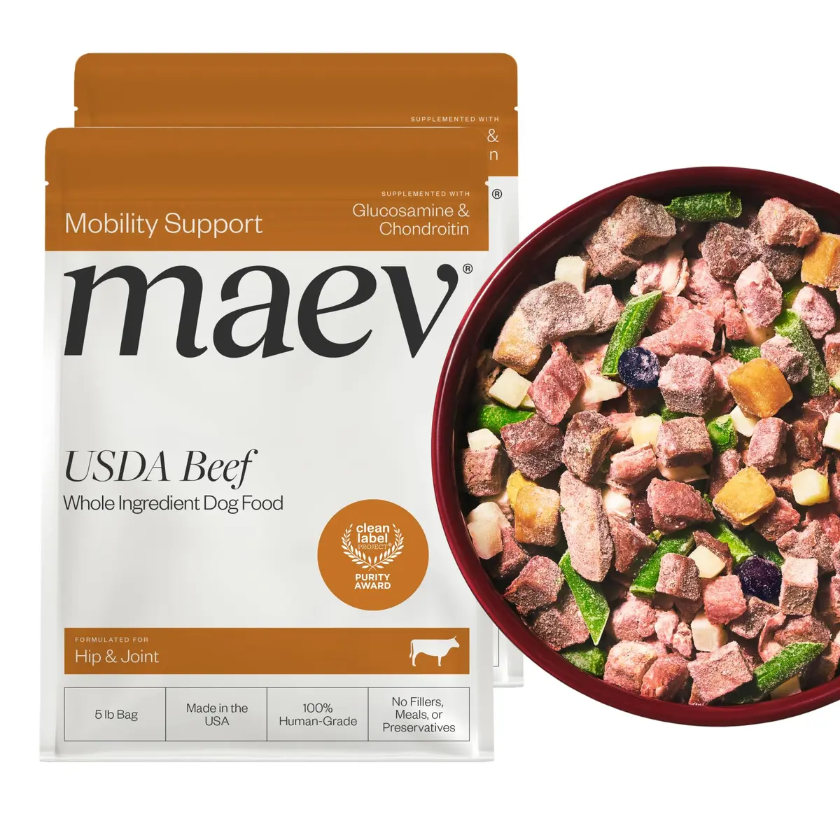 Maev Human-Grade Frozen Beef Dog Food 10 lb | Hip & Joint Support with Real Beef & Vegetables - main product image