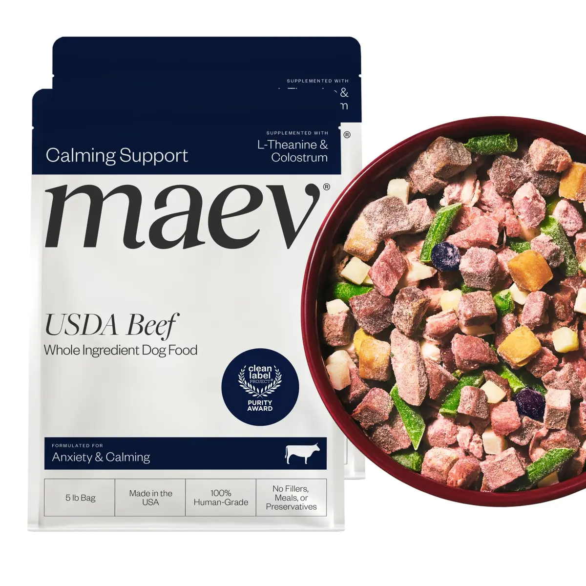 Maev Human-Grade Frozen Beef Dog Food 10 lb | Anxiety & Calming Support - main product image