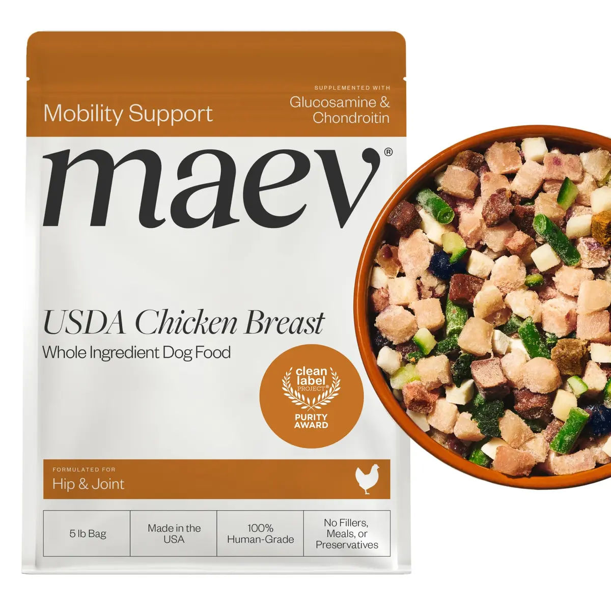 Maev Human-Grade Frozen Chicken Dog Food, Hip & Joint Support, 5 lb | Supports Mobility & Inflammation - main product image