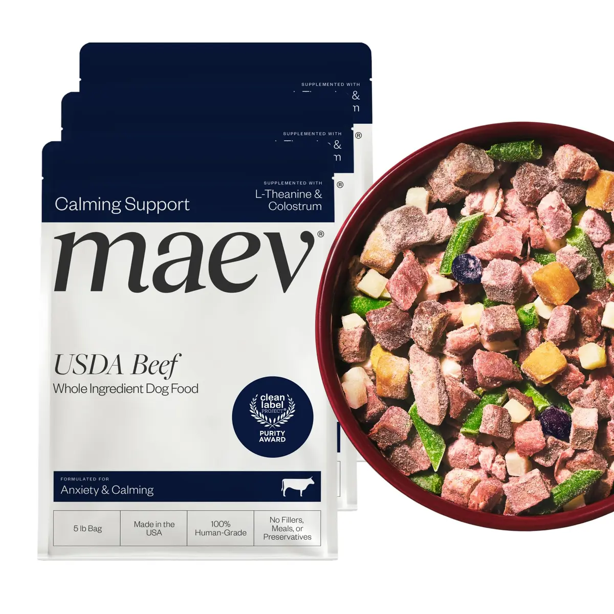 Maev Human-Grade Frozen Beef Dog Food 15 lb | Calming & Anxiety Support with Real Beef - main product image