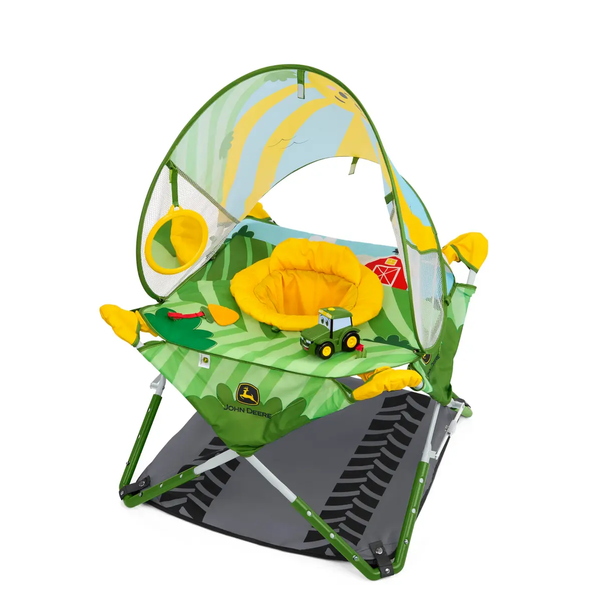 Bright Starts John Deere Pop 'N Jump Portable Baby Jumper | Foldable Indoor/Outdoor Baby Jumper with Sensory Activities, Ages 6–12 Months - main product image