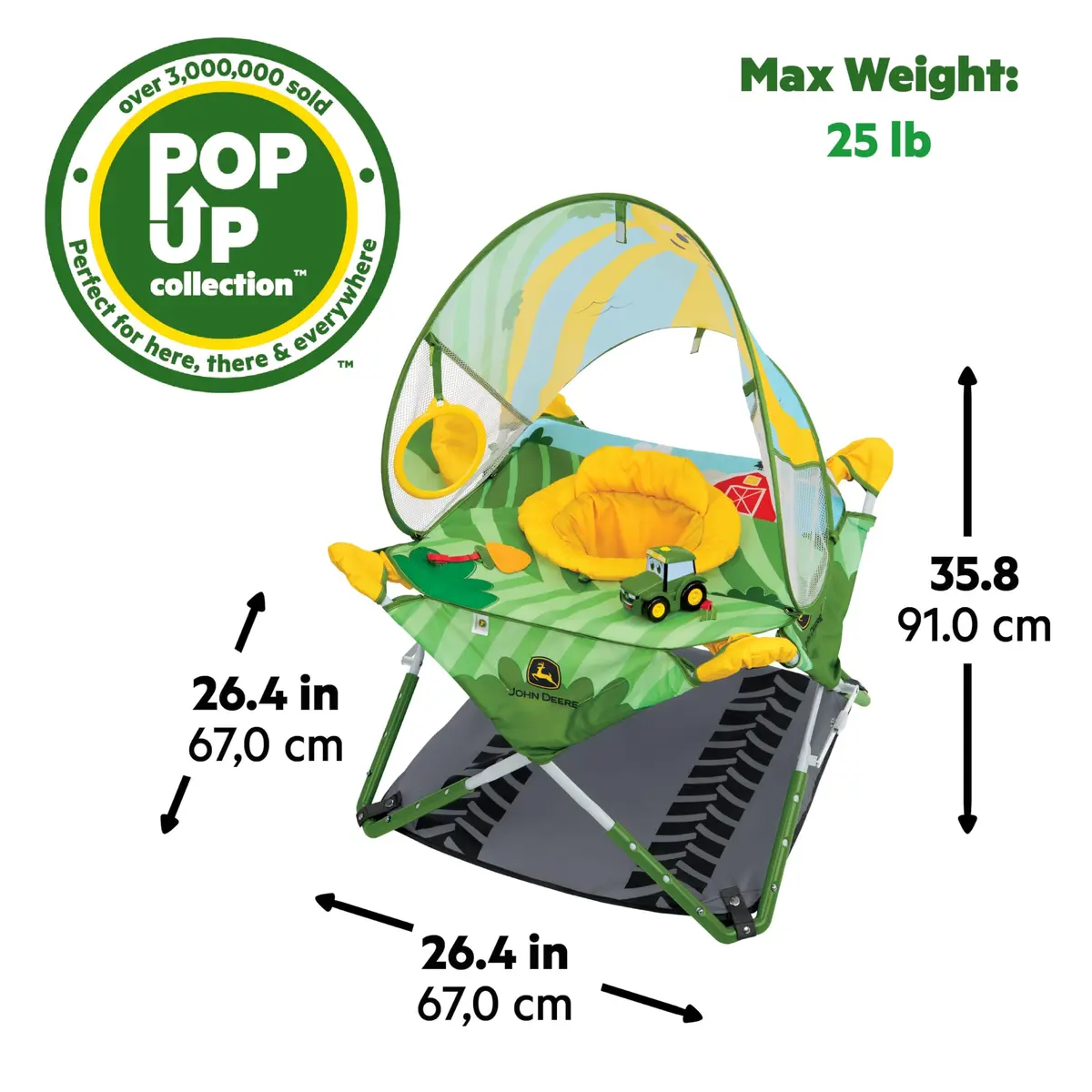 Bright Starts John Deere Pop 'N Jump Portable Baby Jumper | Foldable Indoor/Outdoor Baby Jumper with Sensory Activities, Ages 6–12 Months - view 8
