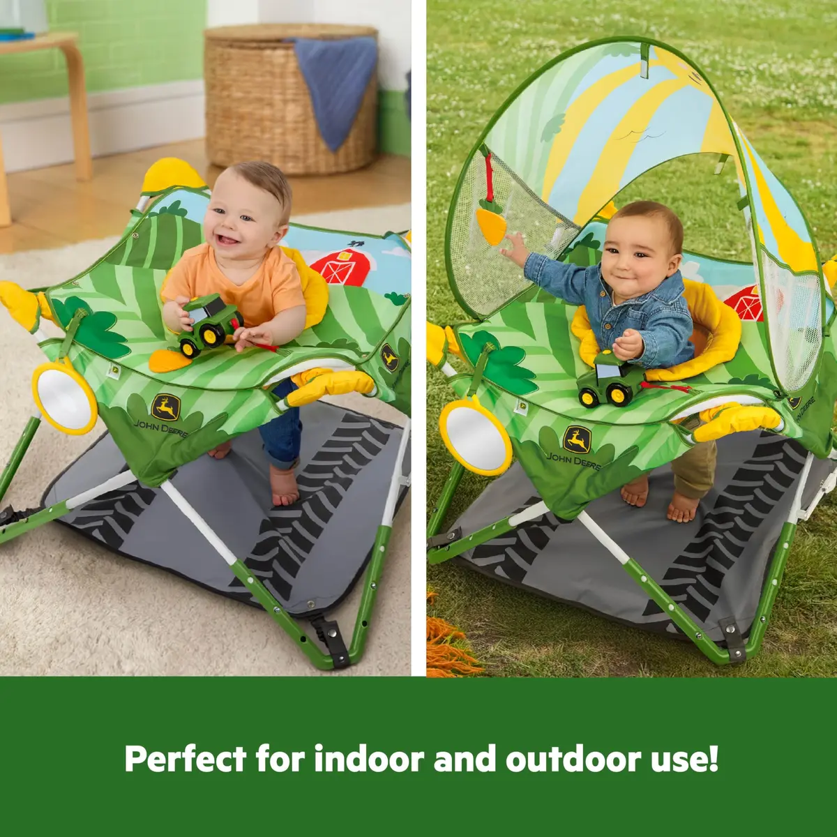Bright Starts John Deere Pop 'N Jump Portable Baby Jumper | Foldable Indoor/Outdoor Baby Jumper with Sensory Activities, Ages 6–12 Months - view 3