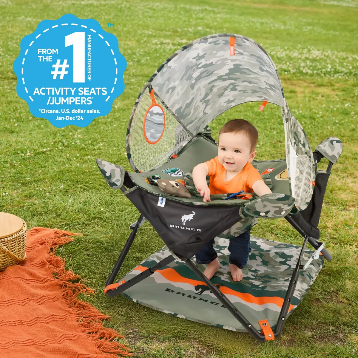Bright Starts Ford Bronco Pop 'N Jump Portable Baby Jumper | Foldable Indoor/Outdoor Sensory Play - view 2
