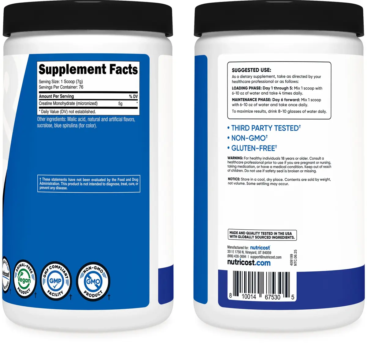 Nutricost Blue Raspberry Creatine Monohydrate Powder 1kg (35.8oz) | Promotes Strength & Endurance - view 6