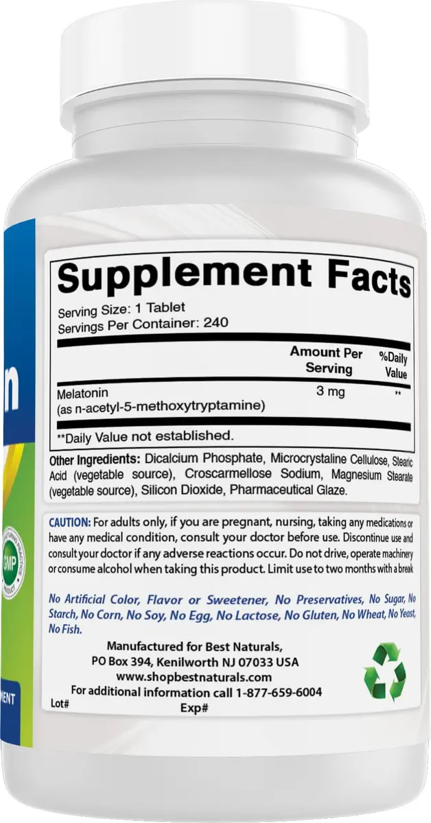 Best Naturals Melatonin 3mg 240 Tablets (Pack of 2) | Unflavoured Sleep Support in USA - view 6