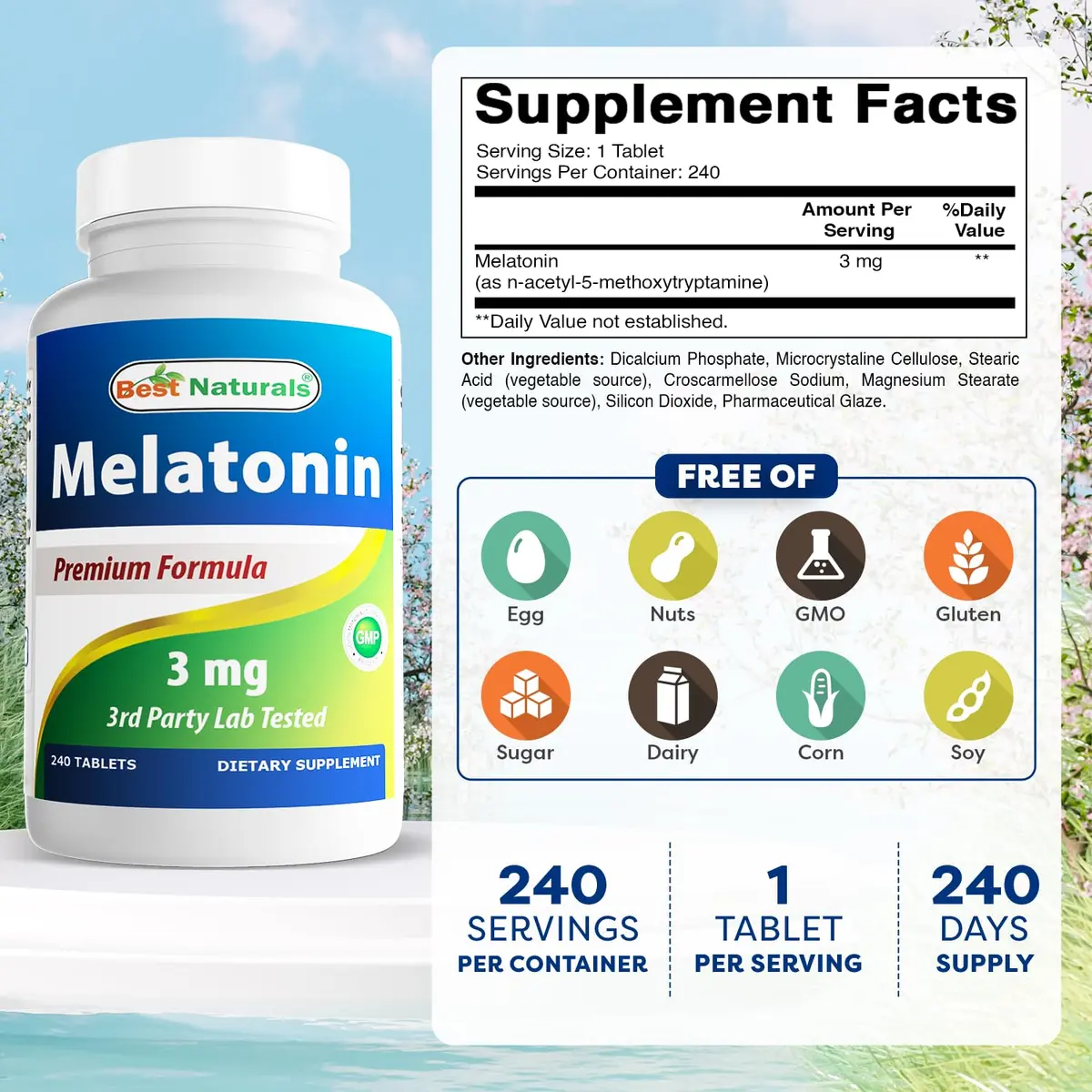 Best Naturals Melatonin 3mg 240 Tablets (Pack of 2) | Unflavoured Sleep Support in USA - view 2