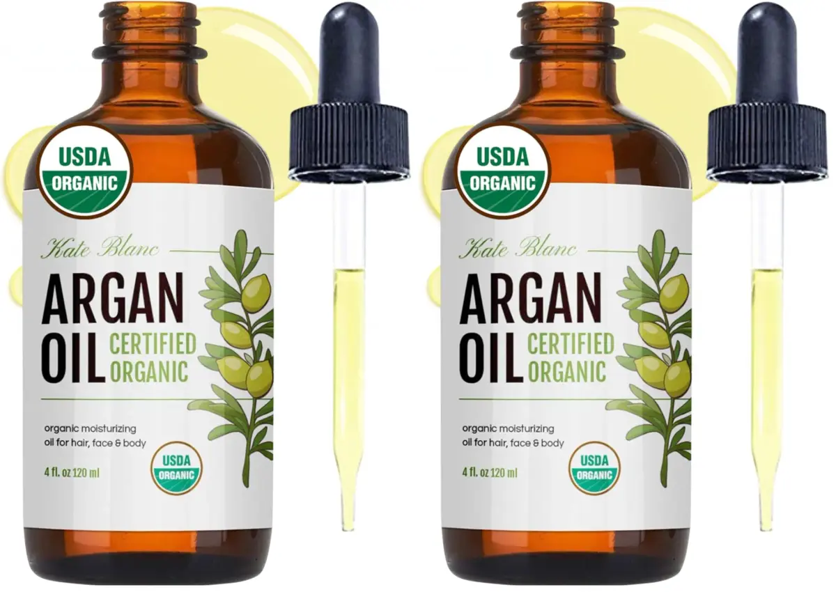 Kate Blanc Cosmetics USDA Certified Organic Argan Oil for Hair, Face & Skin 8 Fl Oz (4 Fl Oz x 2) | Cold Pressed Pure Moroccan Oil - main product image