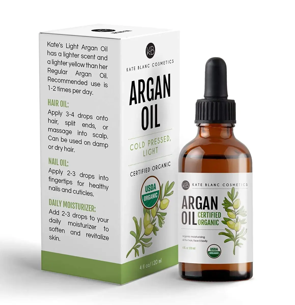 Kate Blanc Cosmetics USDA Certified Organic Argan Oil for Hair, Face & Skin 8 Fl Oz (4 Fl Oz x 2) | Cold Pressed Pure Moroccan Oil - view 7