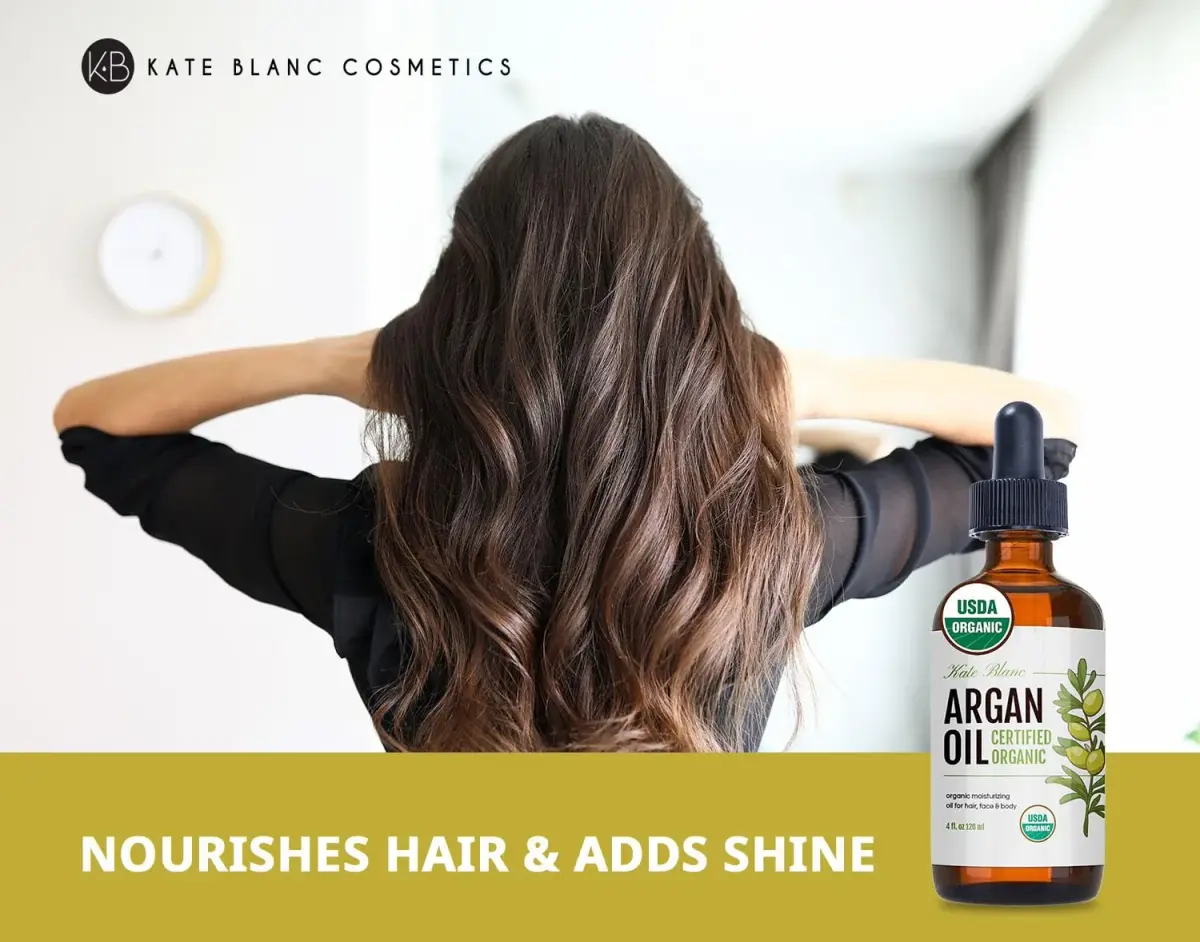 Kate Blanc Cosmetics USDA Certified Organic Argan Oil for Hair, Face & Skin 8 Fl Oz (4 Fl Oz x 2) | Cold Pressed Pure Moroccan Oil - view 3