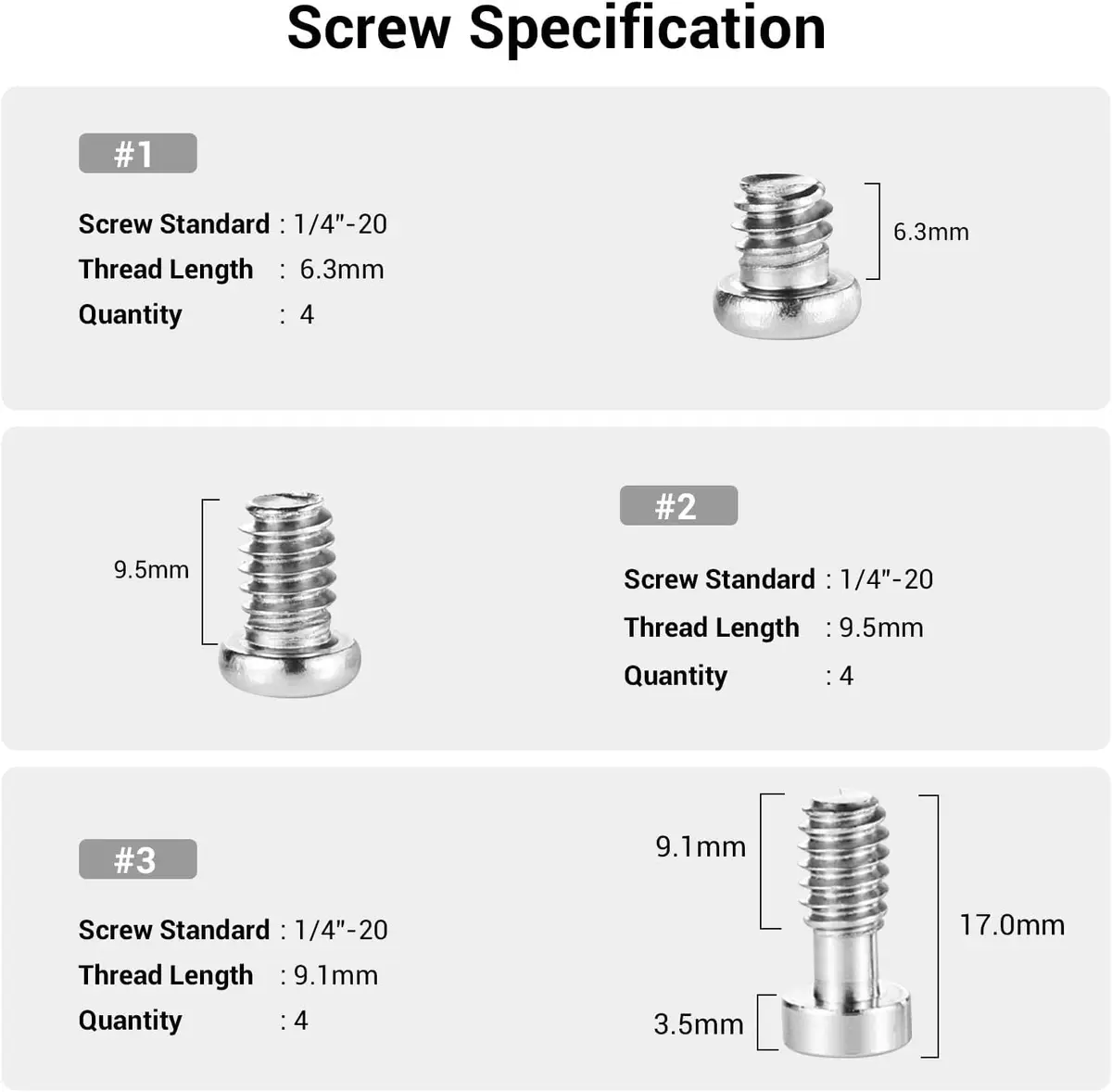 SMALLRIG 1/4" Allen Wrench Screws Pack of 24 Stainless Steel | Durable Camera Accessories - view 2